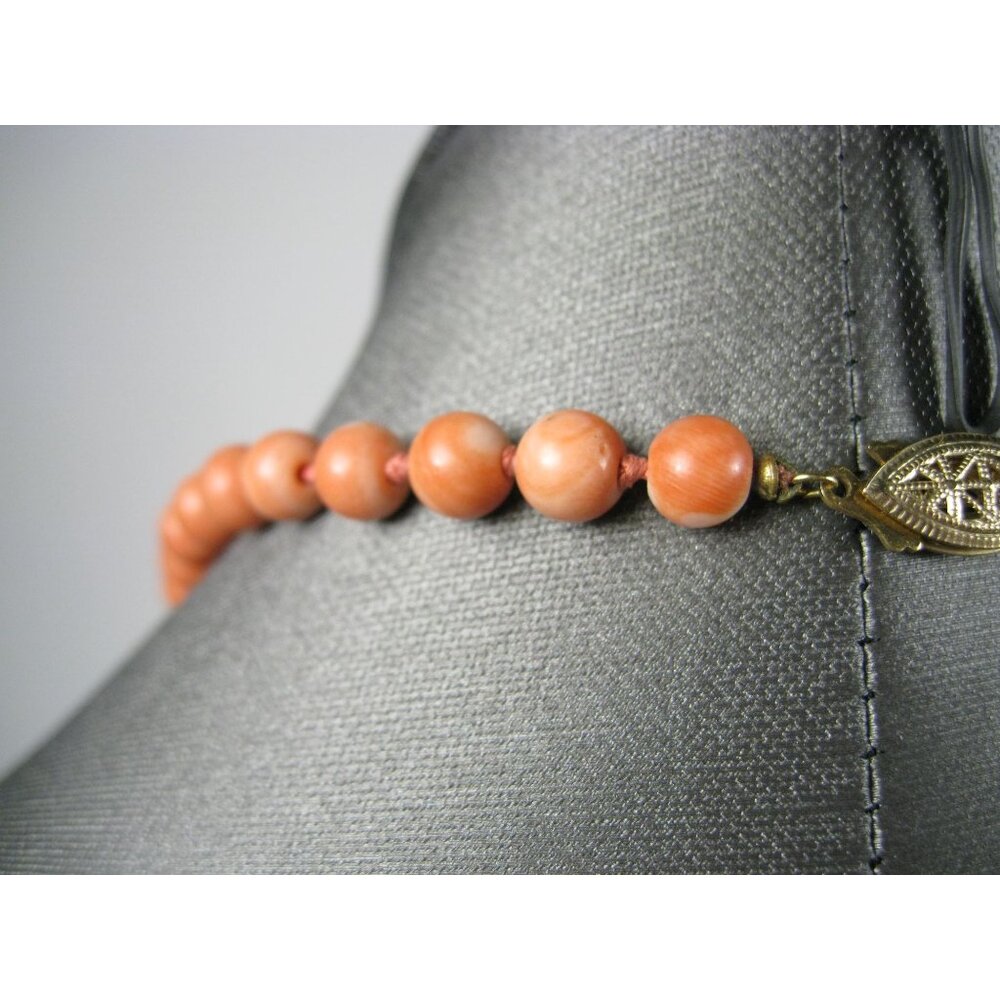 Vintage Angel Skin Coral Bead 13 mm Necklace Bead 14 K Platted Clasp 22 In - Picture 8 of 10